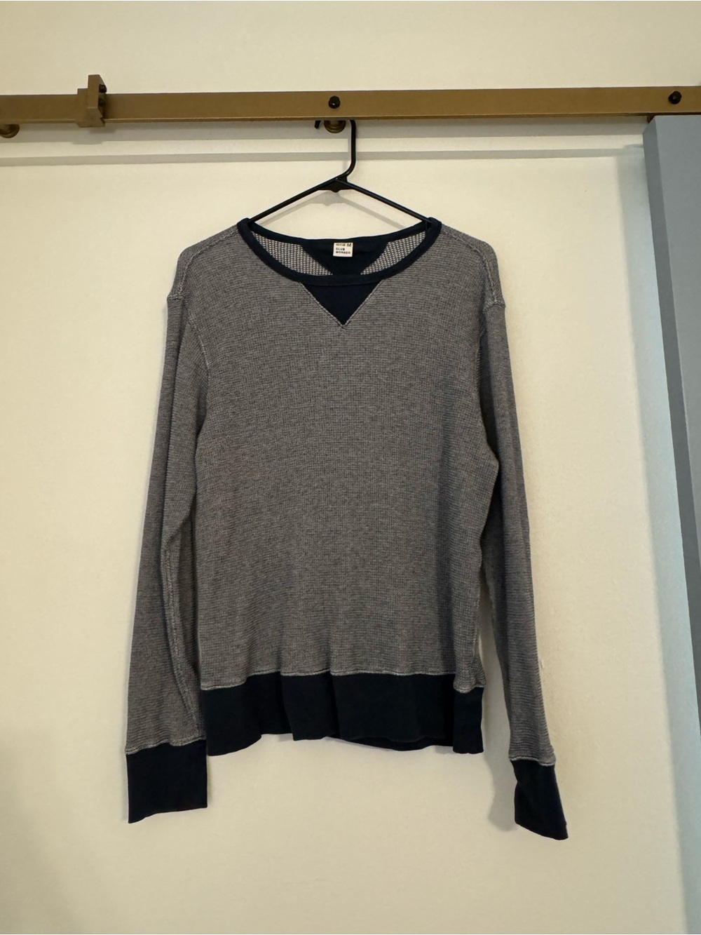 Club Monaco Men’s Textured Navy & White Crewneck 100% Cotton Sweater- Medium
